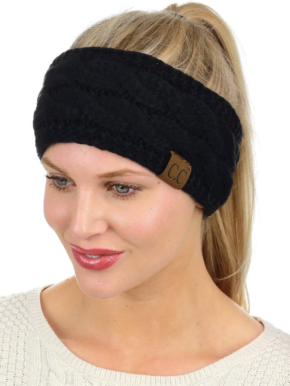 Soft Stretch Winter Warm Cable Knit Fuzzy Lined Ear Warmer Headband